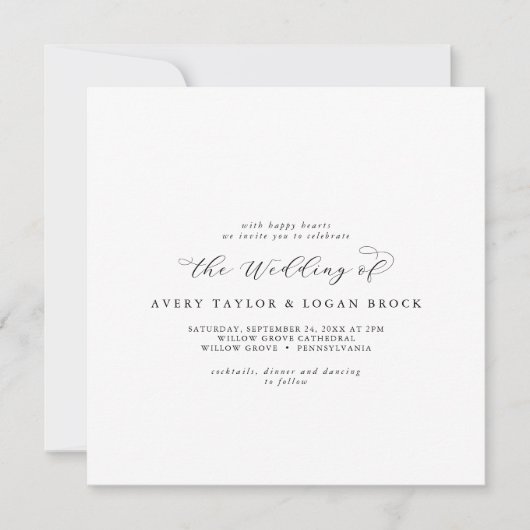 Elegant Script Square Wedding Invitation Kaart (Voorkant)