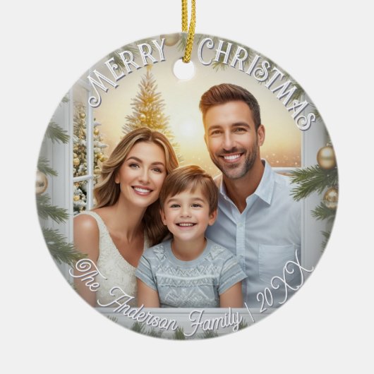 Elegant Script Stijlvolle Foto Prettig Kerstfeest Keramisch Ornament (Voorkant)