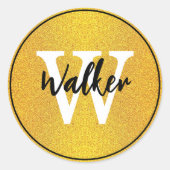 Elegant Script - Stijlvolle Gouden Monogrammed Naa Ronde Sticker (Voorkant)