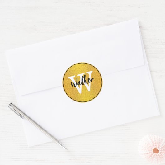 Elegant Script - Stijlvolle Gouden Monogrammed Naa Ronde Sticker (Envelop)