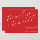 Elegant script Stijlvolle rode kerst bruiloft Kaart (Voorkant / Achterkant)
