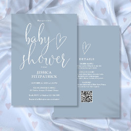 Elegant Script Stofblauw All-in-One Baby Shower Kaart