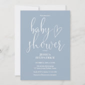 Elegant Script Stofblauw All-in-One Baby Shower Kaart (Voorkant)