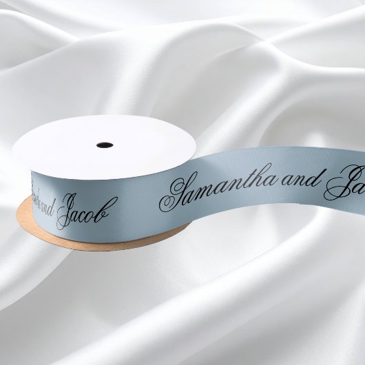 Elegant Script Stofblauw Bruiloft Satijnen Lint