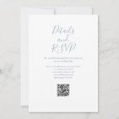 Elegant Script Stofblauw Moderne QR Code Huwelijk Kaart (Achterkant)