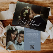 Elegant Script Stofblauw | QR Code Net Getrouwd Kaart