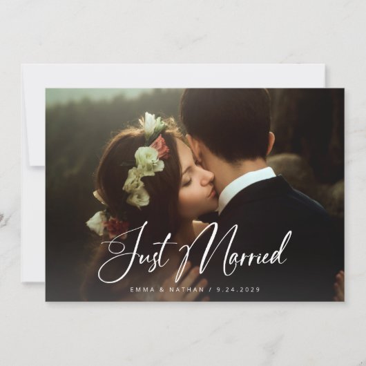 Elegant Script Stofblauw | QR Code Net Getrouwd Kaart (Voorkant)