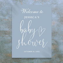 Elegant Script Stofblauwe Baby Shower Welkomstbord