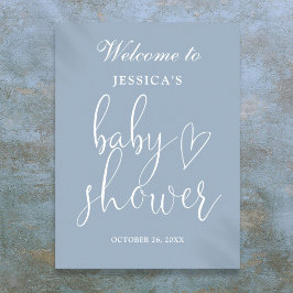 Elegant Script Stofblauwe Baby Shower Welkomstbord Poster