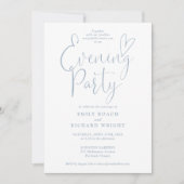 Elegant script stoffig blauwe bruiloft avondfeest kaart (Voorkant)