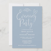 Elegant script stoffig blauwe bruiloft avondfeest kaart (Voorkant)