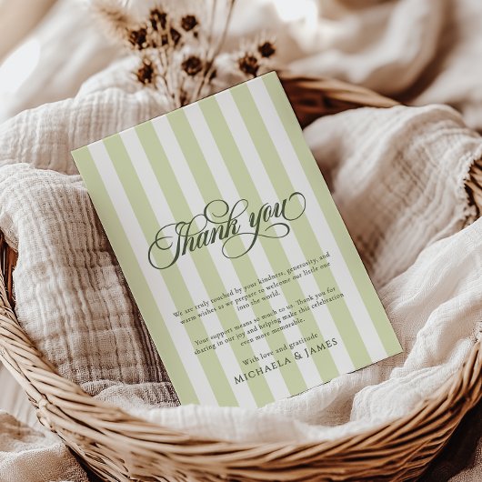 Elegant Script & Stripes Baby shower Bedankkaart