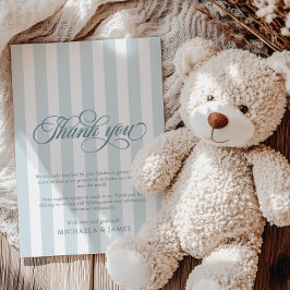 Elegant Script & Stripes Baby shower Bedankkaart