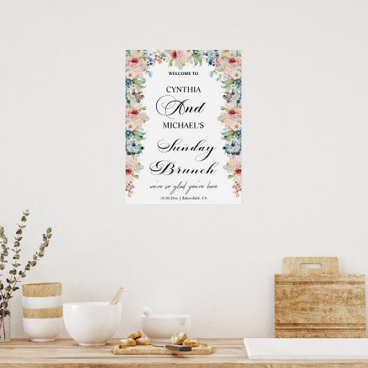 Elegant script 'Sunday Brunch' Wedding Floral Poster (Keuken)