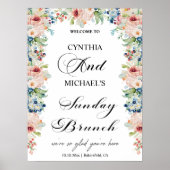 Elegant script 'Sunday Brunch' Wedding Floral Poster (Voorkant)