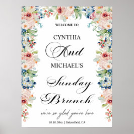 Elegant script 'Sunday Brunch' Wedding Floral Poster