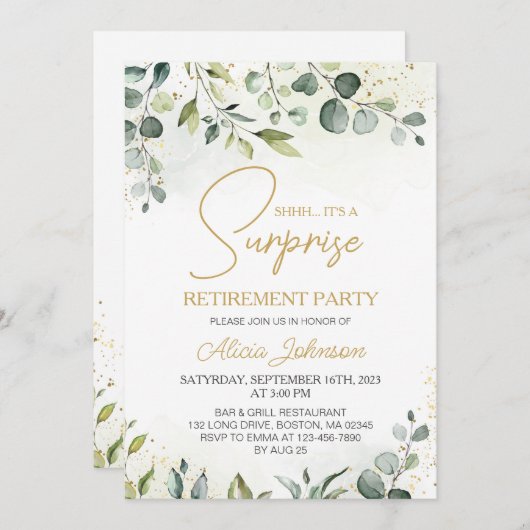 Elegant Script Surprise Retirement Party Kaart (Voorkant / Achterkant)