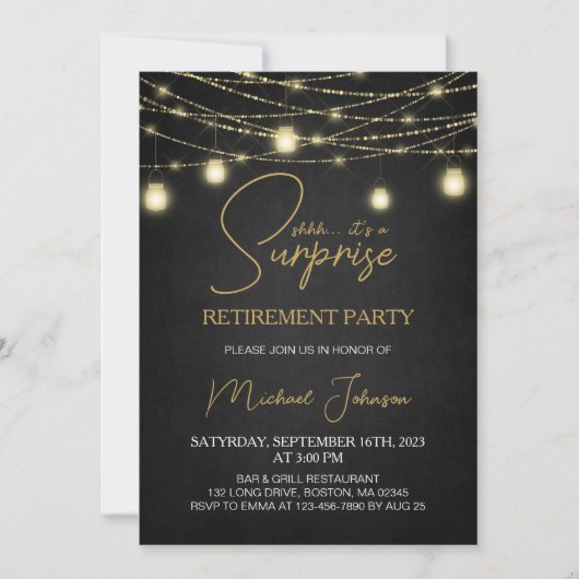 Elegant Script Surprise Retirement Party Kaart (Voorkant)