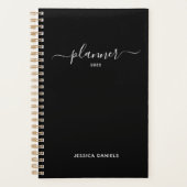 Elegant Script Swashes Weekly Monthly Black Plann Planner (Voorkant)