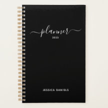 Elegant Script Swashes Weekly Monthly Black Plann