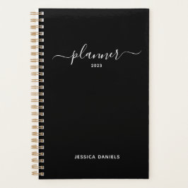 Elegant Script Swashes Weekly Monthly Black Plann Planner