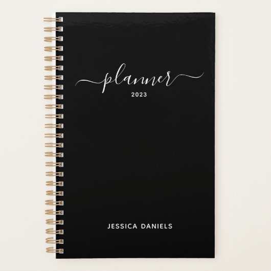 Elegant Script Swashes Weekly Monthly Black Plann Planner (Voorkant)