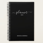 Elegant Script Swashes Wekelijks Maandelijks Zwart Planner (Voorkant)