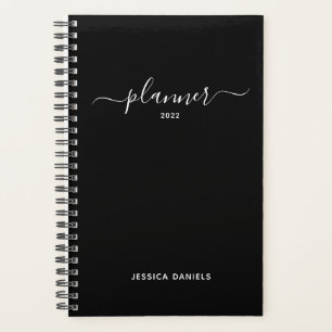 Elegant Script Swashes Wekelijks Maandelijks Zwart Planner