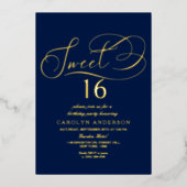Elegant Script Sweet 16 Birthday Real Folie Uitnodiging (Voorkant)