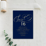 Elegant Script Sweet 16 Birthday Real Folie Uitnodiging<br><div class="desc">Deze stijlvolle en zeer stijlvolle 16 verjaardagsuitnodigingen voorzien van elegante echte folie drukten typografische formuleringen op een eenvoudige blauw marineklein. Pas het ontwerp eenvoudig aan met uw eigen formulering en vind overeenkomende partijitems op www.zazzle.com/invitation_republic.</div>