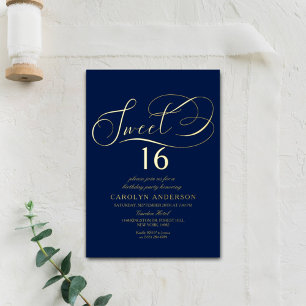 Elegant Script Sweet 16 Verjaardag Echt Folie Uitnodiging