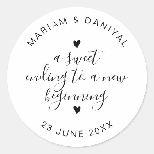 Elegant script Sweet Ending Small Wedding Favoriet Ronde Sticker (Voorkant)