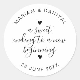 Elegant script Sweet Ending Wedding Favoriet Groot Ronde Sticker