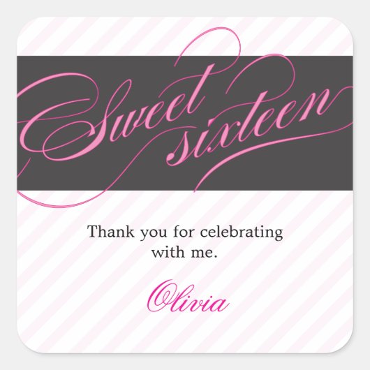 Elegant Script Sweet Sixteen Party Favor Sticker (Voorkant)