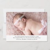 Elegant Script Sweet Welkome Foto geboorte Aankondiging (Achterkant)