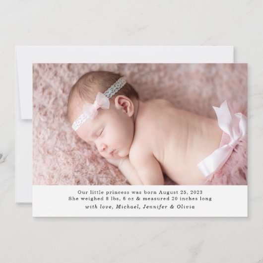 Elegant Script Sweet Welkome Foto geboorte Aankondiging (Achterkant)