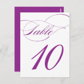 Elegant Script Table Number Briefkaart | Paars (Voorkant / Achterkant)
