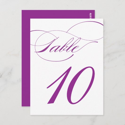 Elegant Script Table Number Briefkaart | Paars (Voorkant / Achterkant)