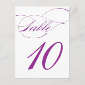 Elegant Script Table Number Briefkaart | Paars (Voorkant)