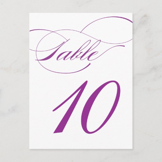Elegant Script Table Number Briefkaart | Paars (Voorkant)