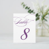 Elegant Script Table Number Briefkaart | Paarse 52 (Staand voorkant)