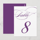 Elegant Script Table Number Briefkaart | Paarse 52 (Voorkant / Achterkant)