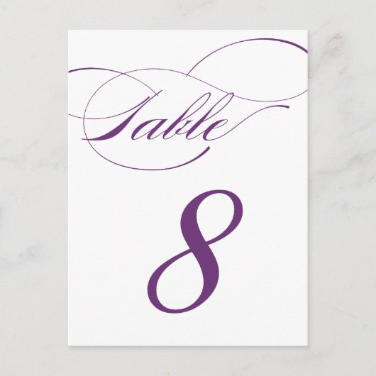 Elegant Script Table Number Briefkaart | Paarse 52 (Voorkant)