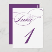 Elegant Script Table Number Briefkaart | Paarse 52 (Voorkant / Achterkant)