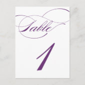 Elegant Script Table Number Briefkaart | Paarse 52 (Voorkant)