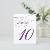 Elegant Script Table Number Briefkaart | Paarse 52 (Staand voorkant)