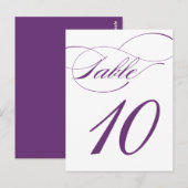 Elegant Script Table Number Briefkaart | Paarse 52 (Voorkant / Achterkant)