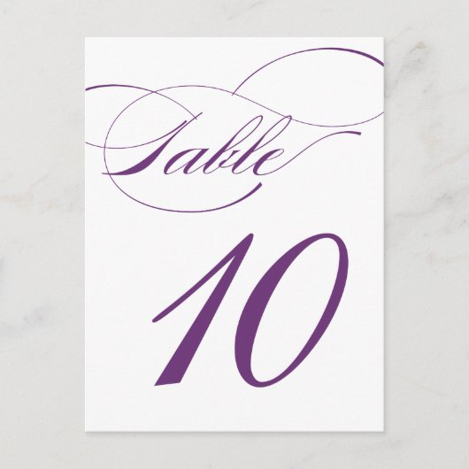 Elegant Script Table Number Briefkaart | Paarse 52 (Voorkant)