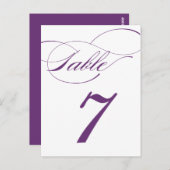 Elegant Script Table Number Briefkaart | Paarse 52 (Voorkant / Achterkant)