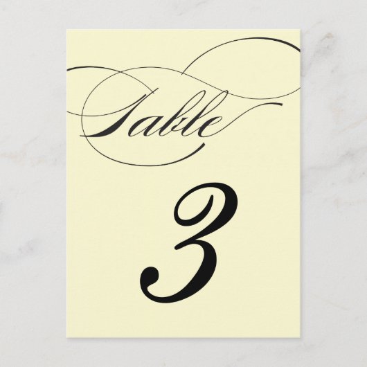 Elegant Script Table Number Briefkaart - Zwart (Voorkant)